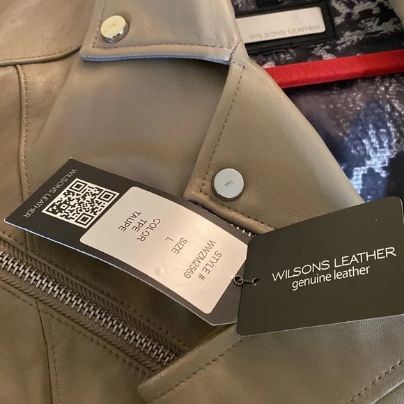 Wilson’s 💯Genuine Taupe Leather Moto Gorgeous Lining Logo Jacket New With Tags